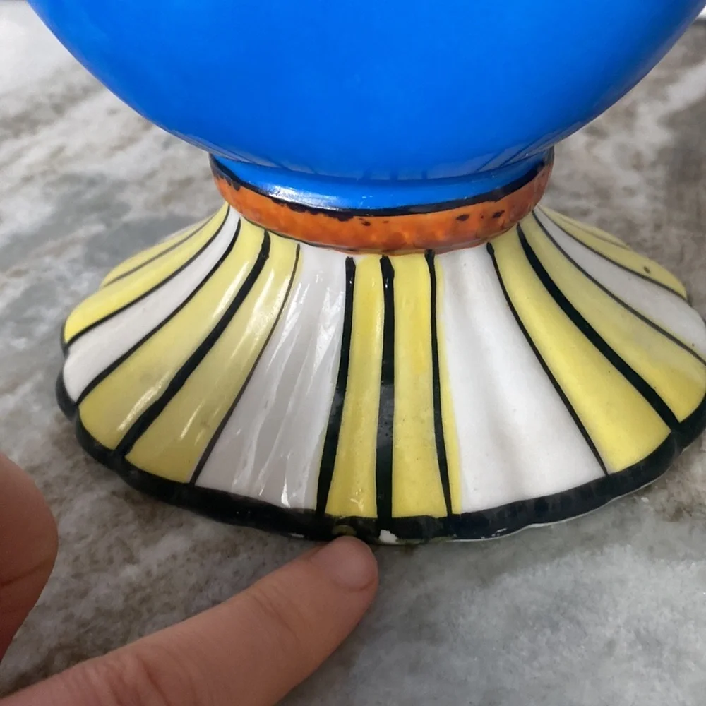 Art Deco Style Sakura Ware Fan Vase, Made in Japan hand painted. Colorful floral